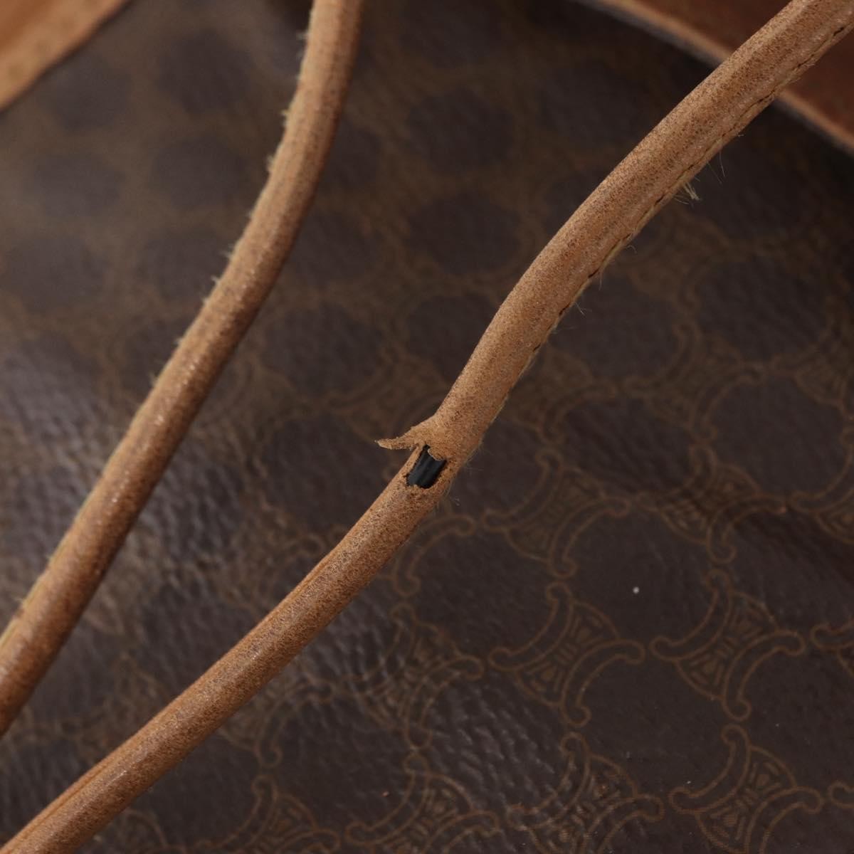 CELINE Macadam Canvas Backpack PVC Leather Brown Gold Auth 164150