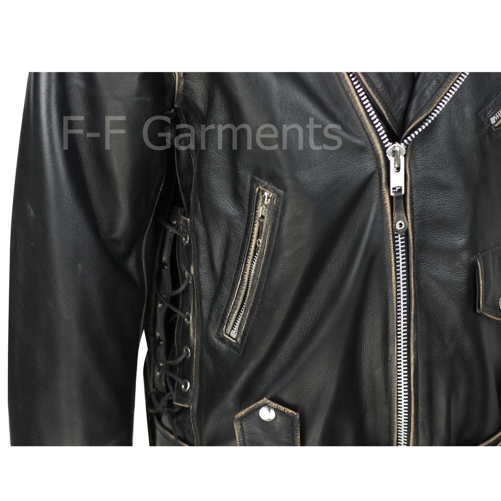 VINTAGE CLASSIC DISTRESSED TERMINATOR BRANDO MEN’S BIKER COW LEATHER JACKET