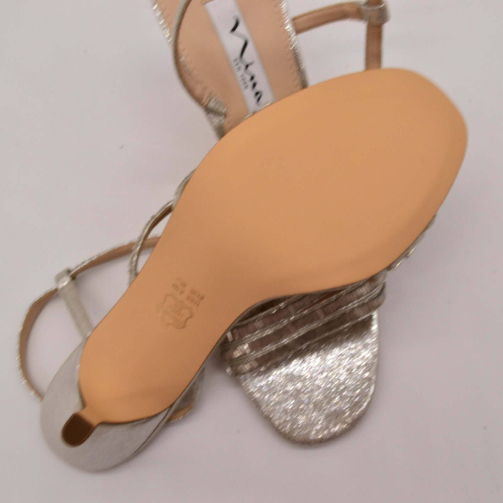 Nina New York Womens Sparkle Strappy Slingback Heels Sz 8M Silver Leather NEW
