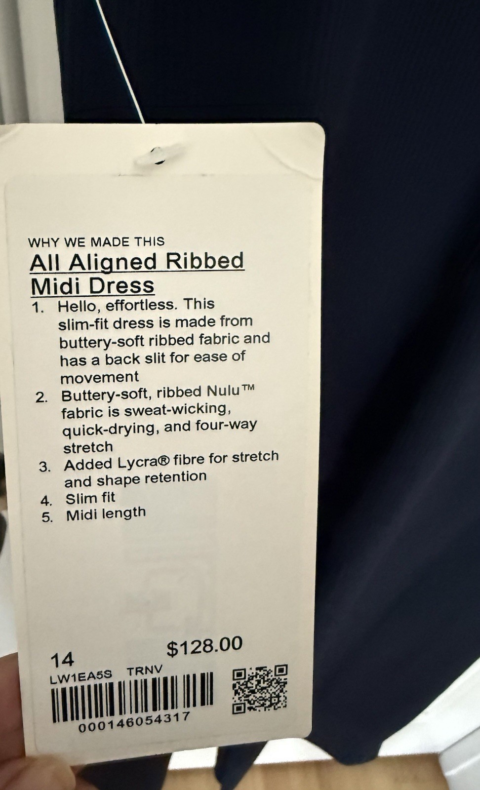 lululemon all aligned ribbed midi dress In Navy BLUE SZ 14 NWT