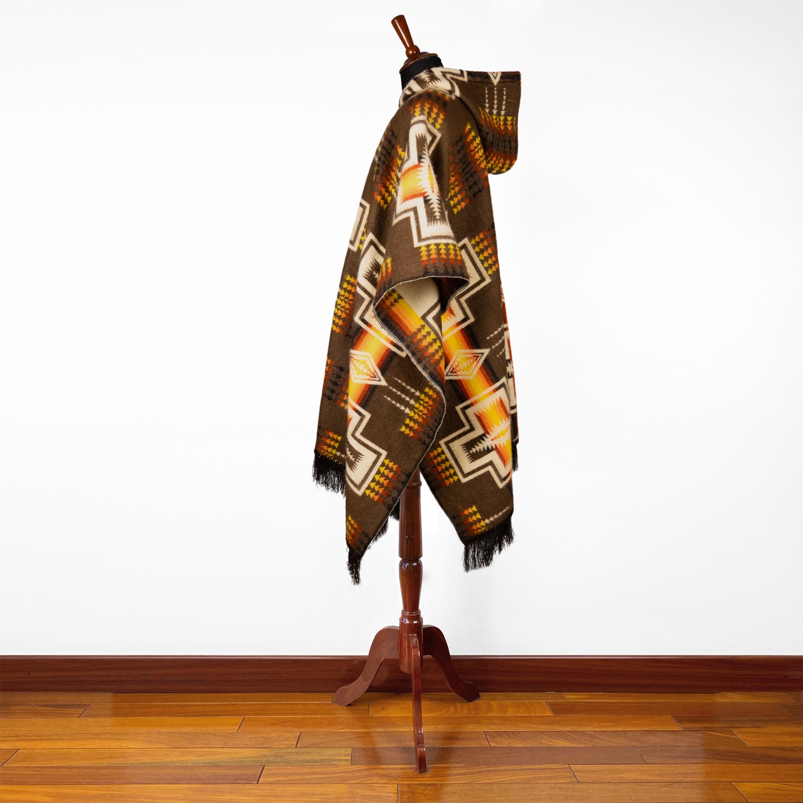 ALPACA WOOL HOODED PONCHO AZTEC SOUTHWEST BOHO UNISEX ONE SIZE S-XXL