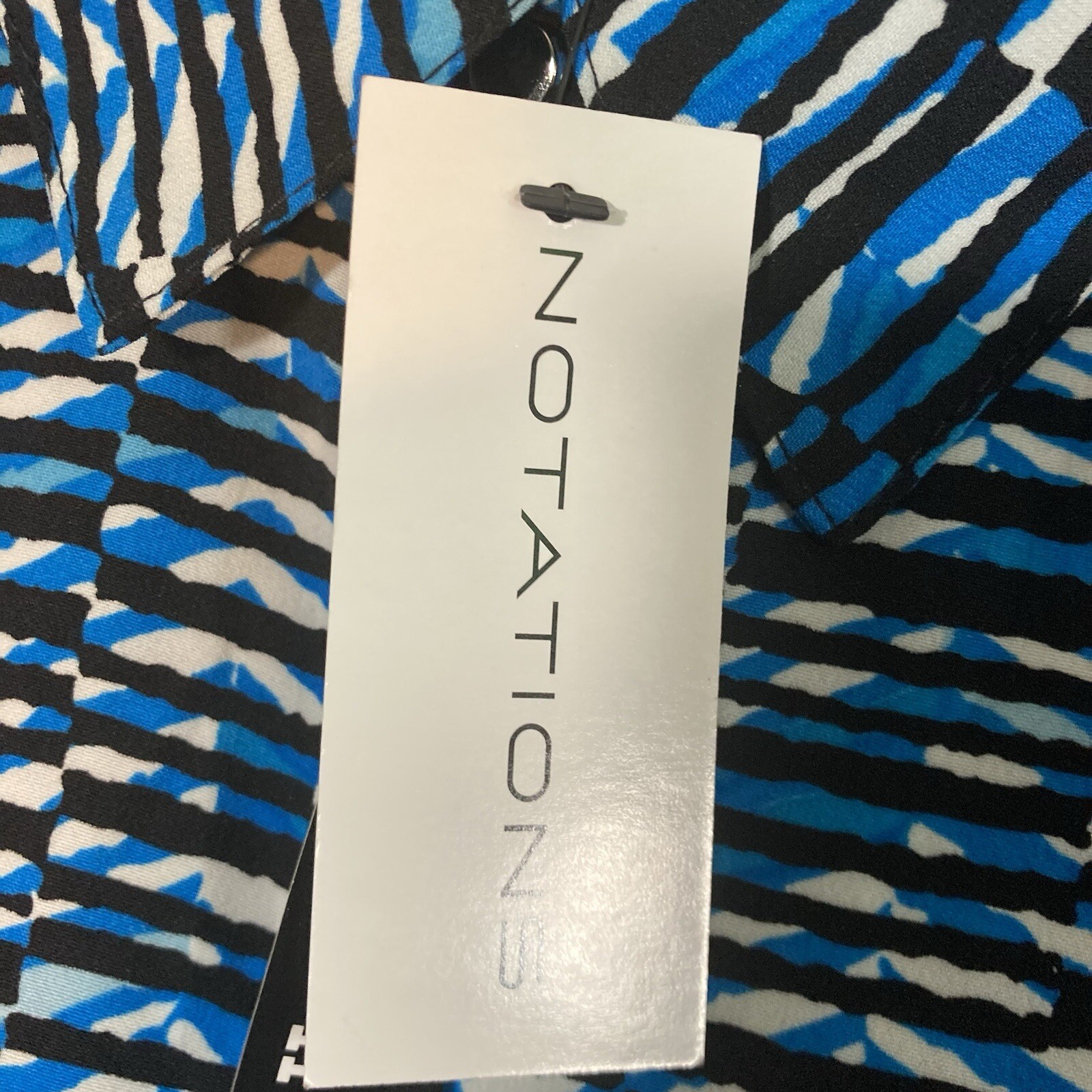 NOTATIONS white black blue button up roll tab sleeve top L