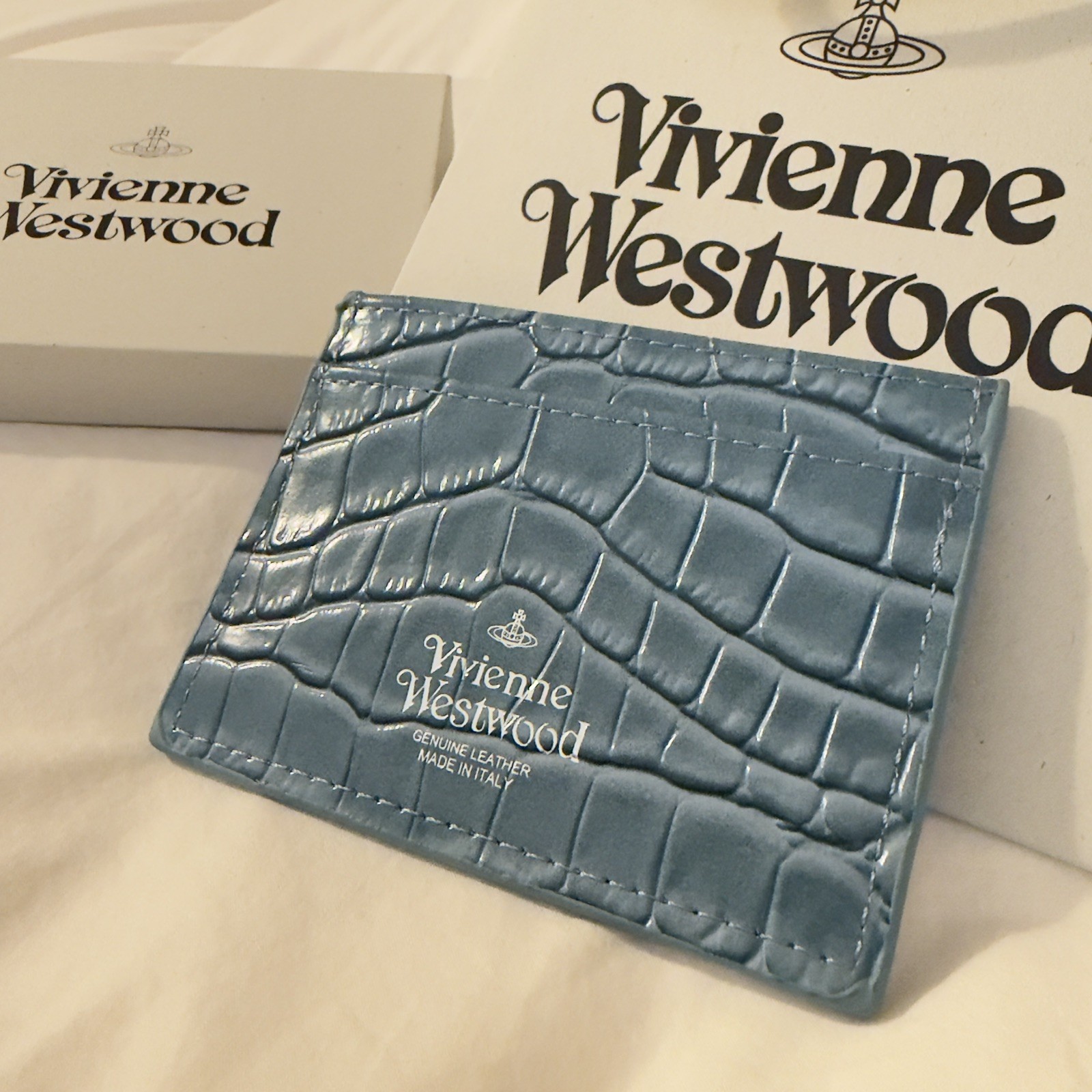 Vivienne Westwood Croc Leather Blue/Cyan Card Holder Wallet (Free Shipping)