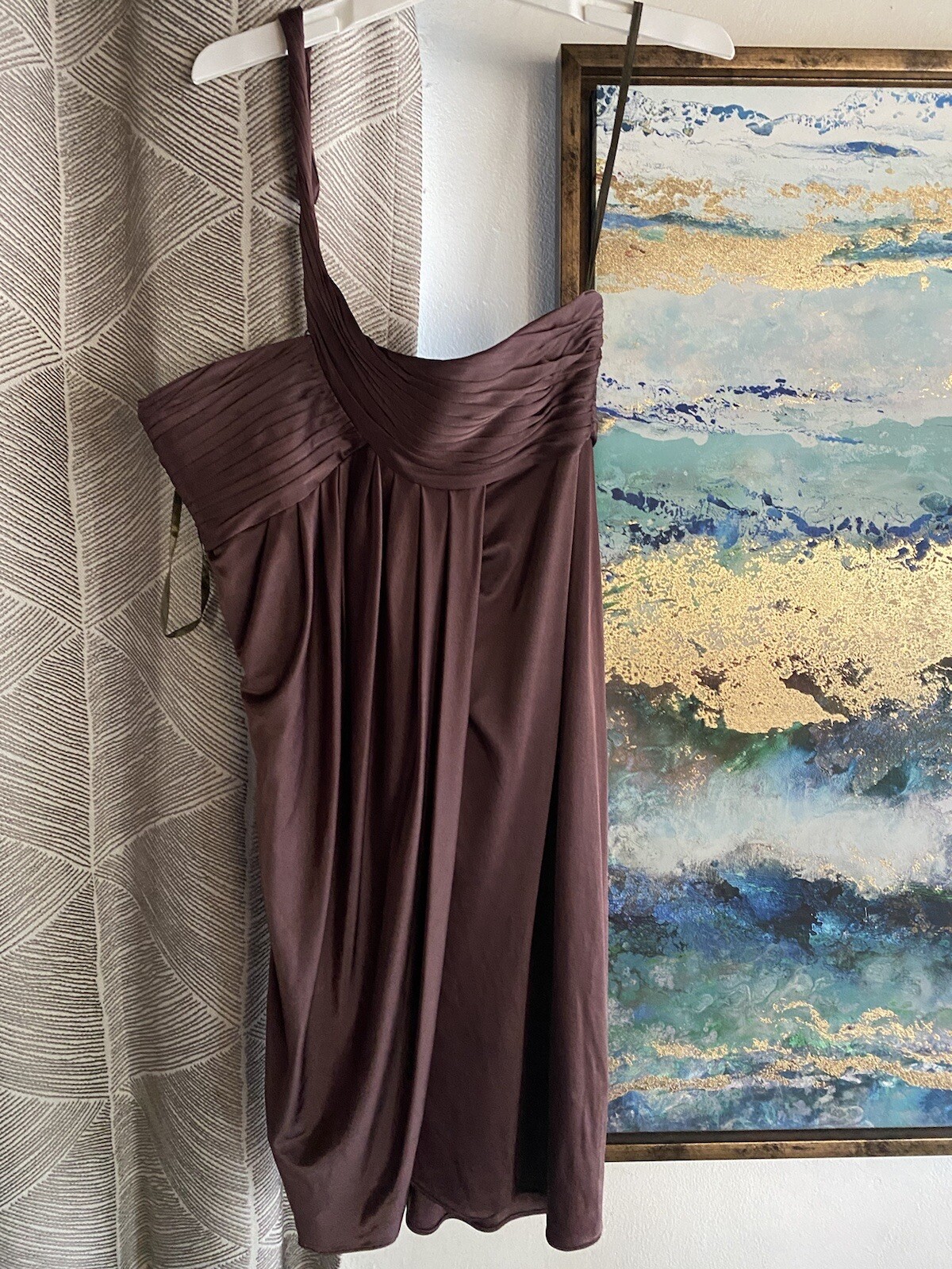 BCBG Max Azria Brown Eve One-Shoulder Dress Cascade Cocktail Sz 8 NWT