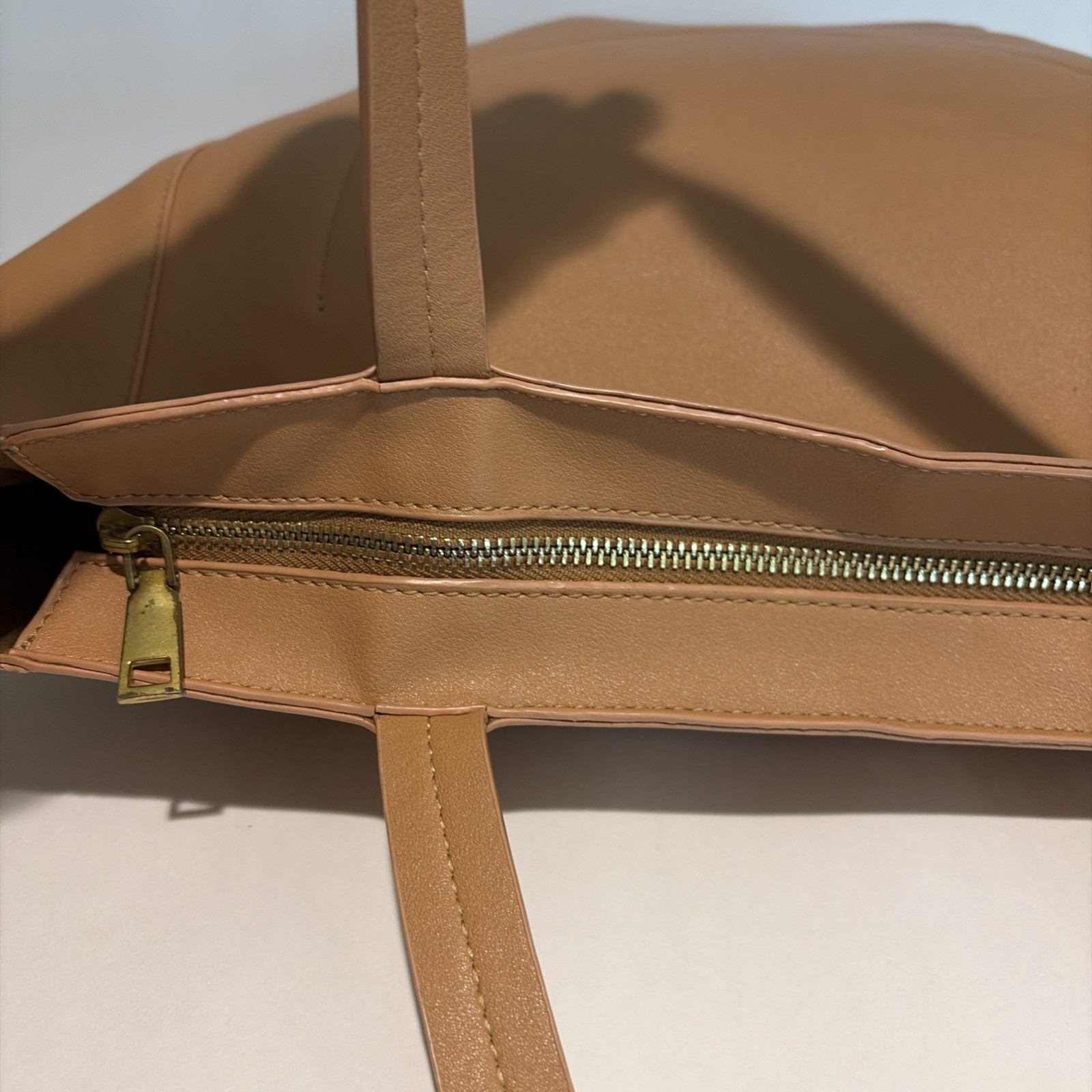 Anthropology Commuter Tote Bag Cognac Vegan Leather w/ Small Clochette Office