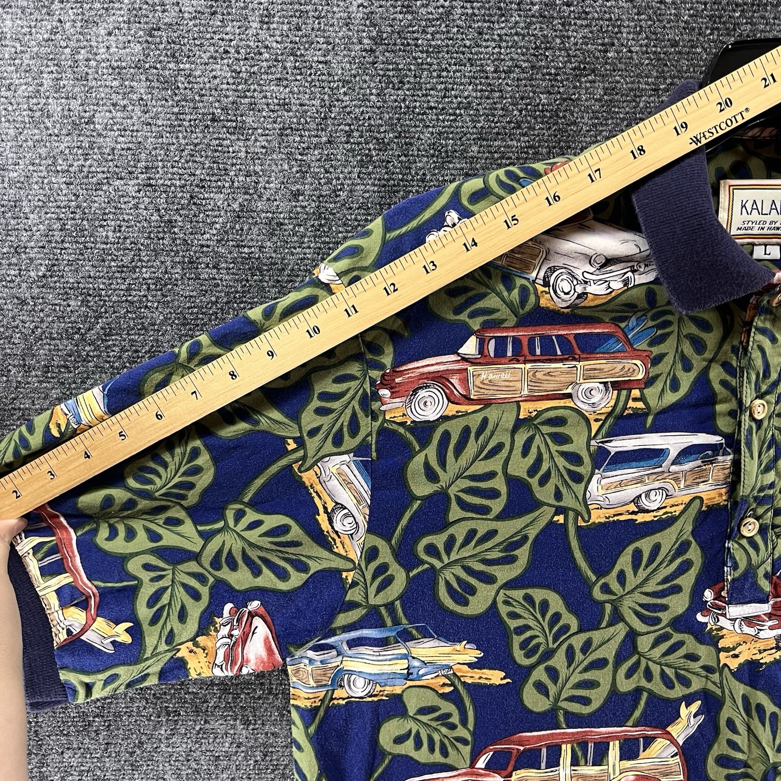 VTG 90s Kalaheo Hawaiian Aloha Classic Cars Shirt Mens Large Black Tropical Tiki