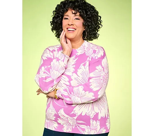 Studio Park x Leah Williams Floral Daze Sweater Orchid Size XL New