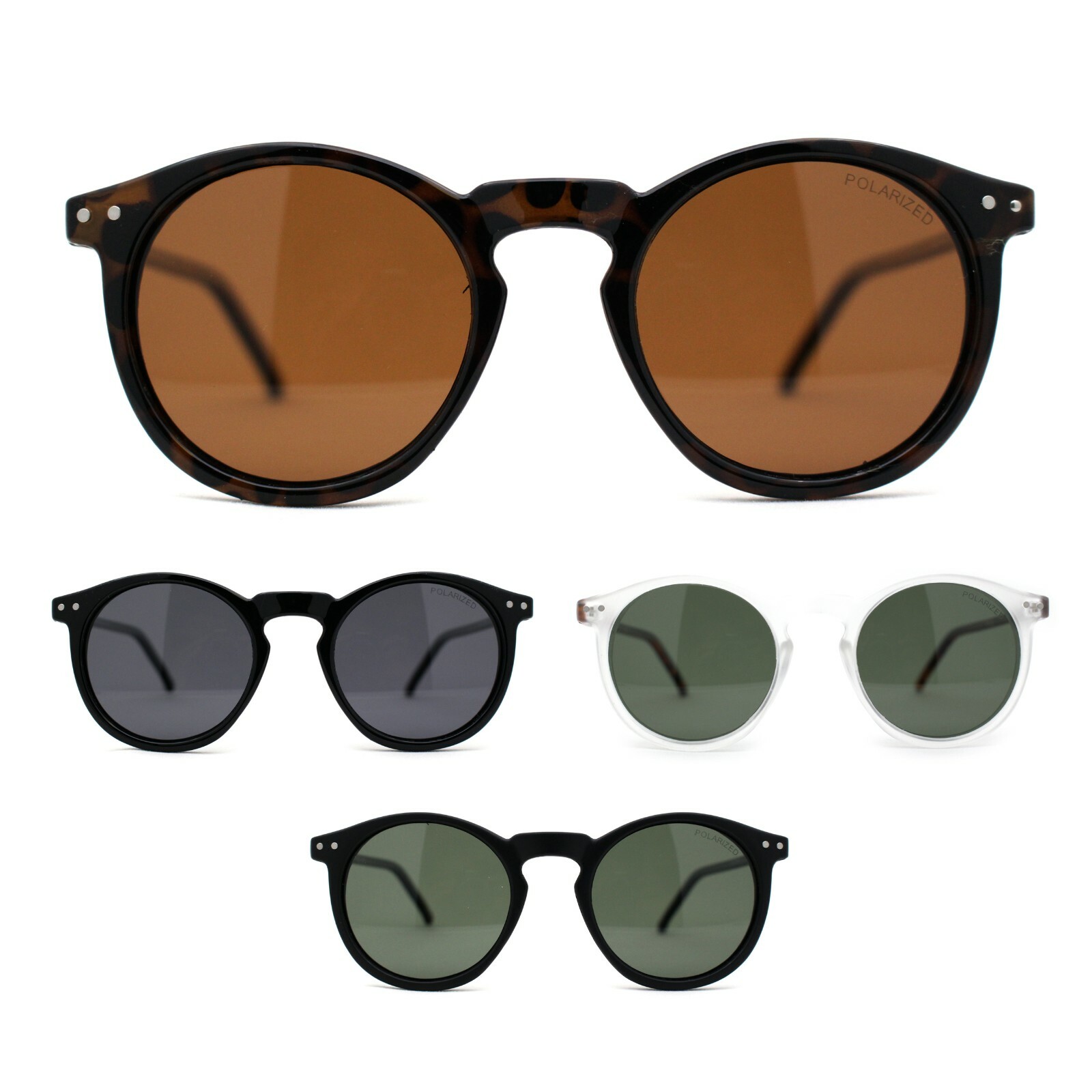Polarized Hipster Round Keyhole Horn Rim Thin Plastic Sunglasses