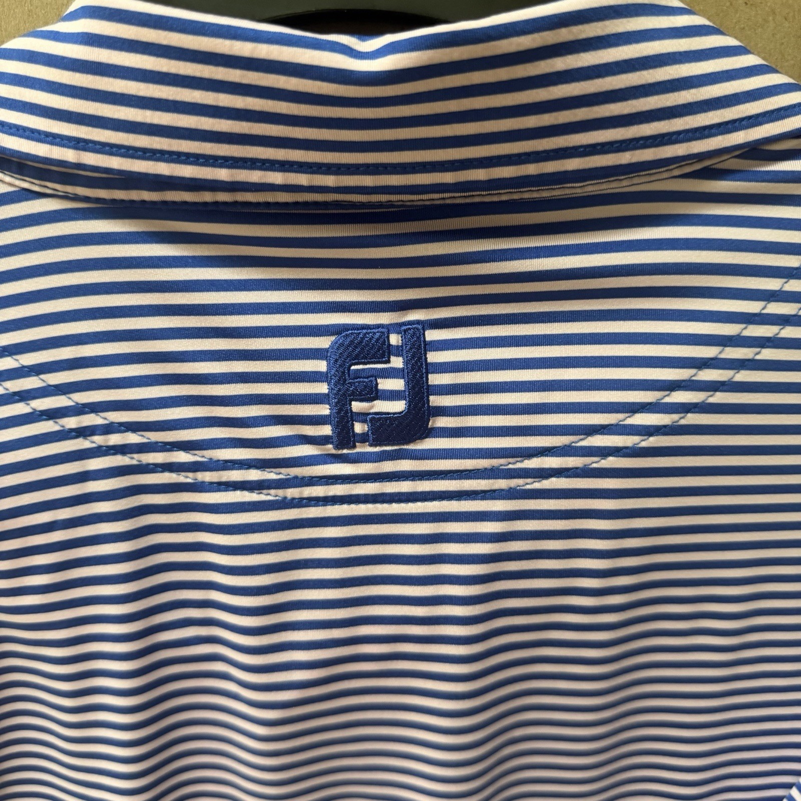 Footjoy LARGE Shirt Blue Pink Striped Polo Short Sleeve Golf Casual