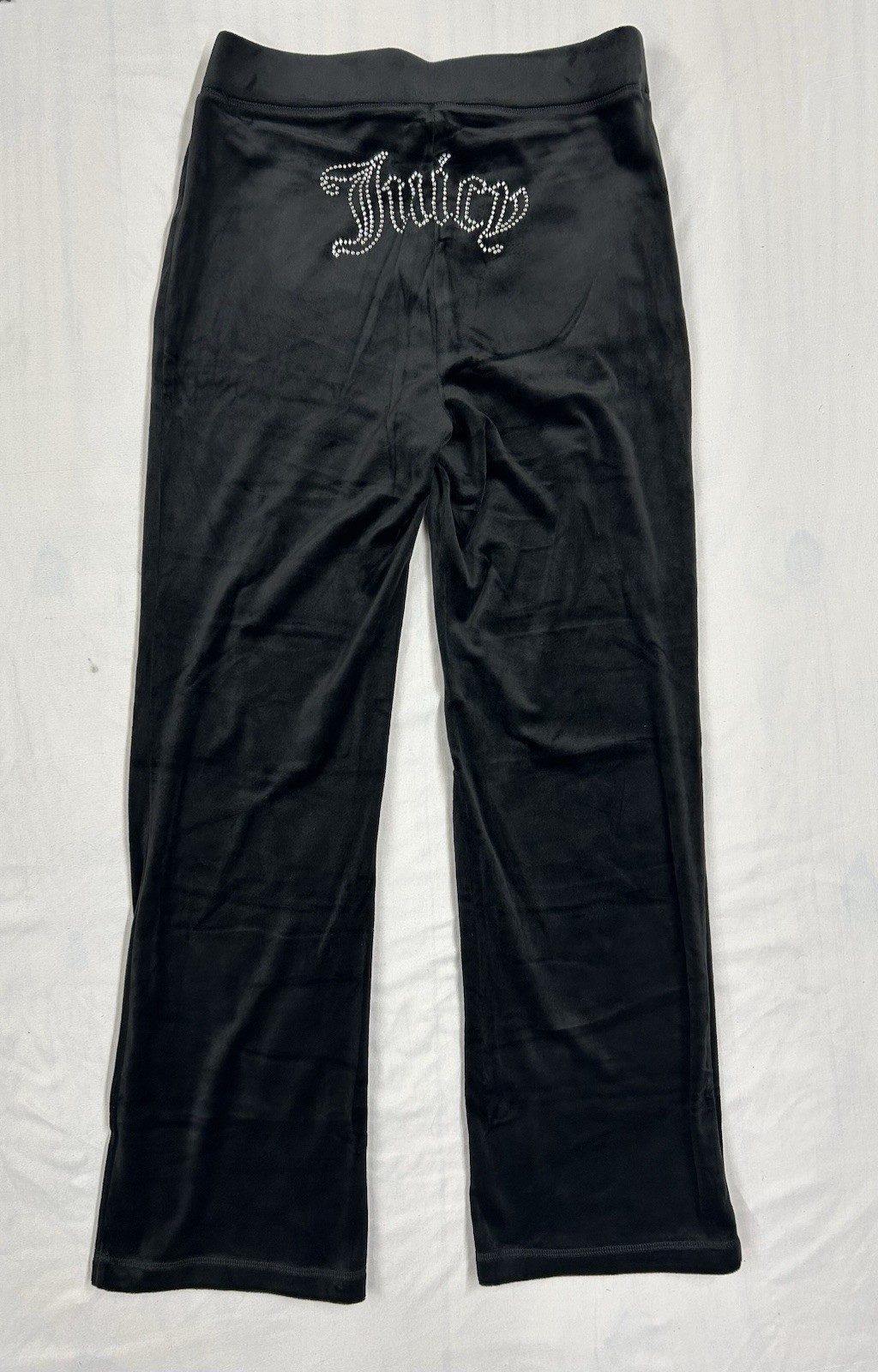 Juicy Couture Black Velour Track Pants Rhinestone Flare Leg Women’s Small NWT