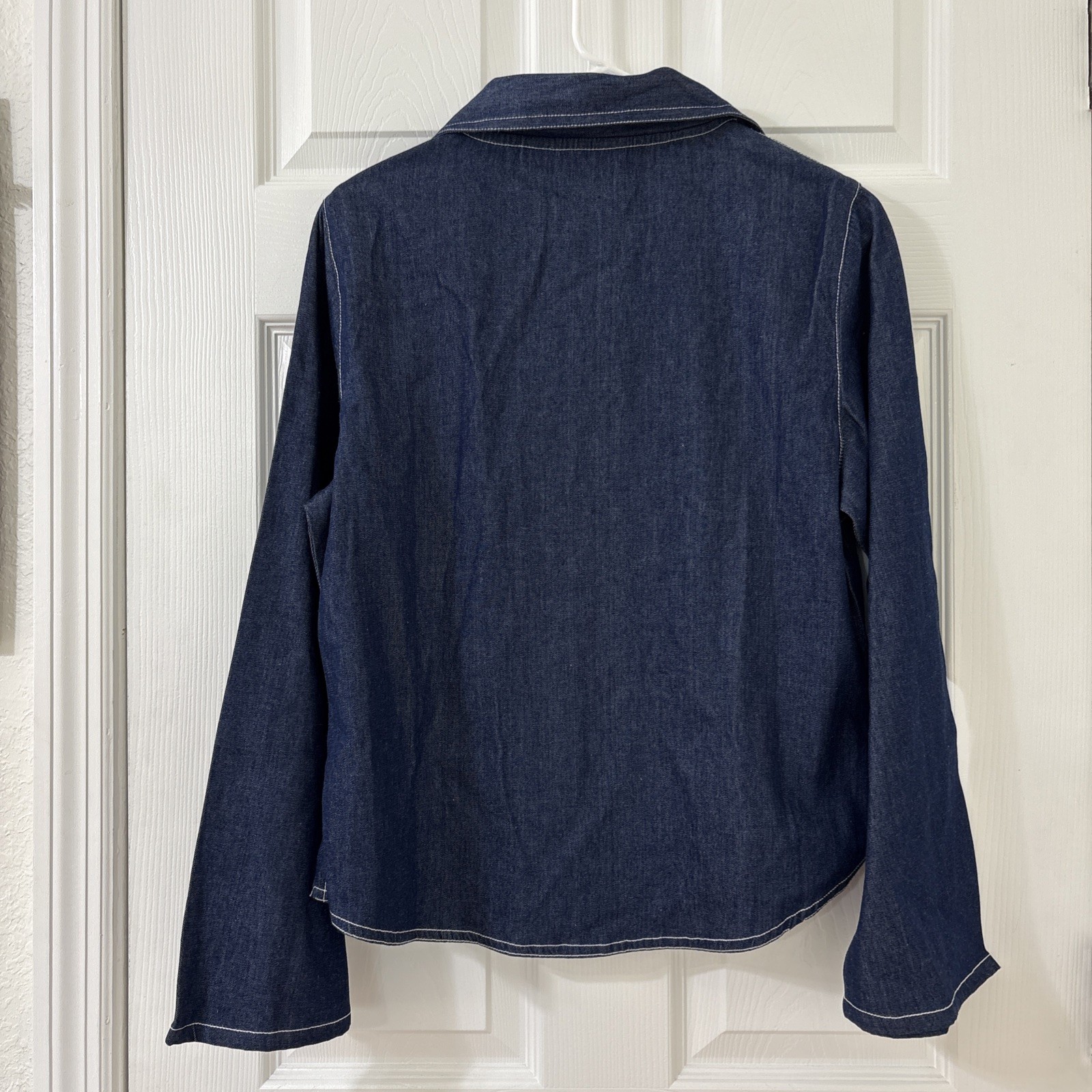 Funky People Top Womens Large Blue Denim L/S Rhinestones Pullover V Neck XL NWT
