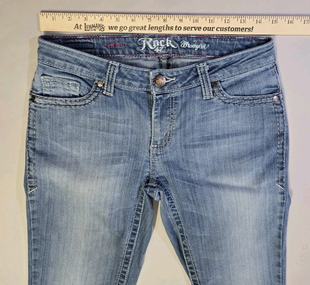 Rock 47 Wrangler Womens Jeans 27×36 Fits 29×36 Low Rise Boot Cut WJX70DR