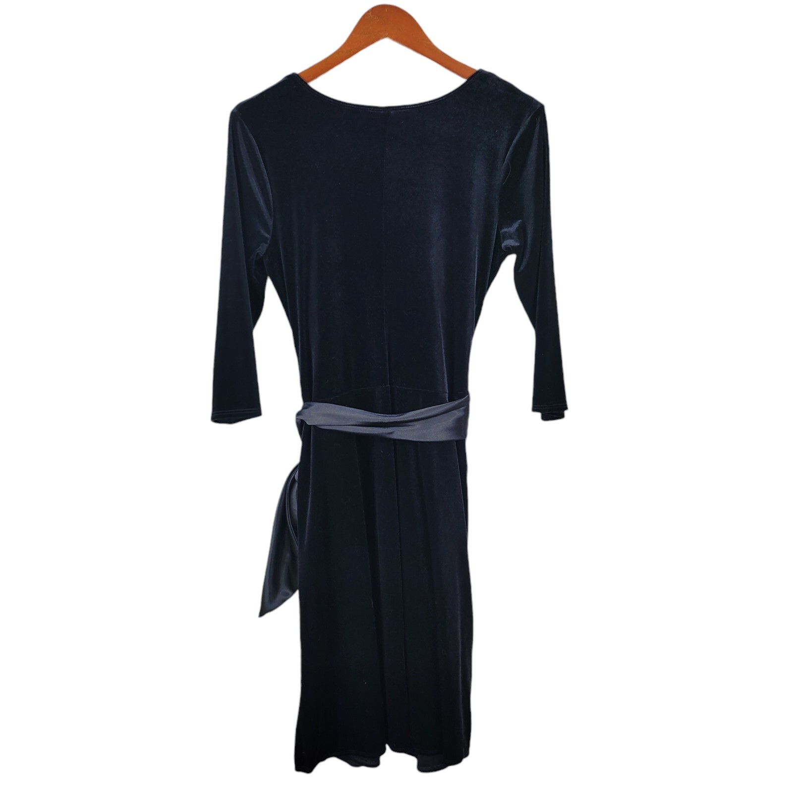 Vintage Black Velvet Wrap Top Dress size Medium Evening Alt Sexy Event Satin Bow