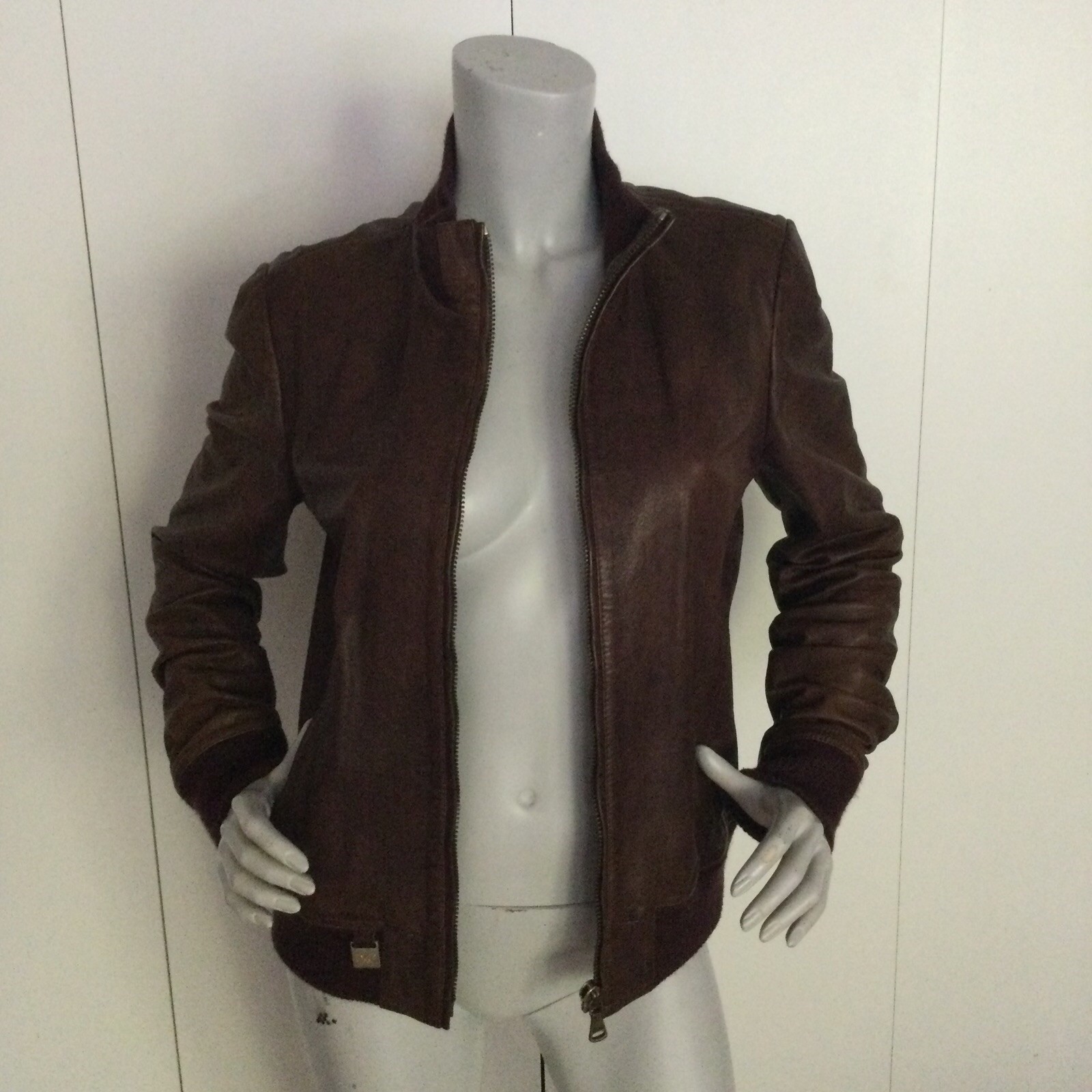 D&G Dolce & Gabbana Brown Leather Bomber Jacket Size IT 44
