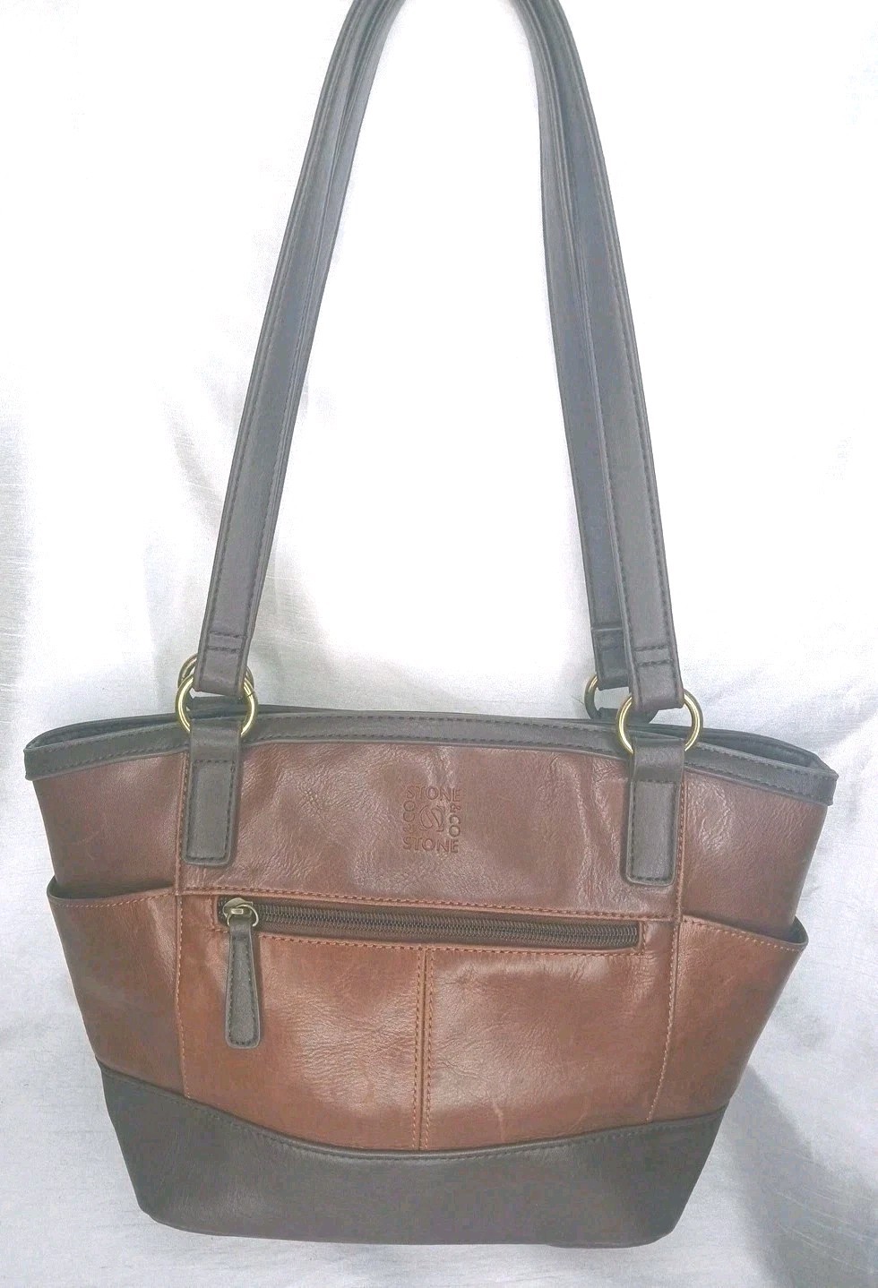 Stone & Co Megan Curved Genuine Leather Tote Hand Bag Purse Brown