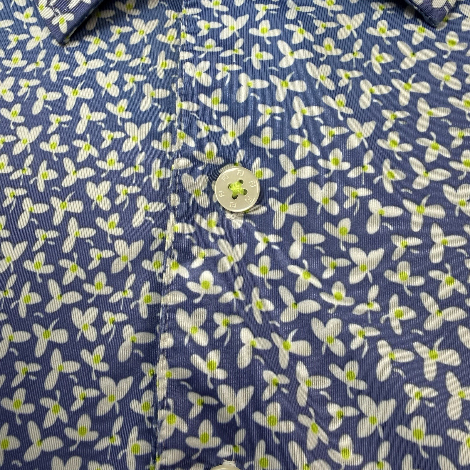FootJoy Polo Shirt Mens 2XL Blue Floral Print Golf Performance Stretch Green