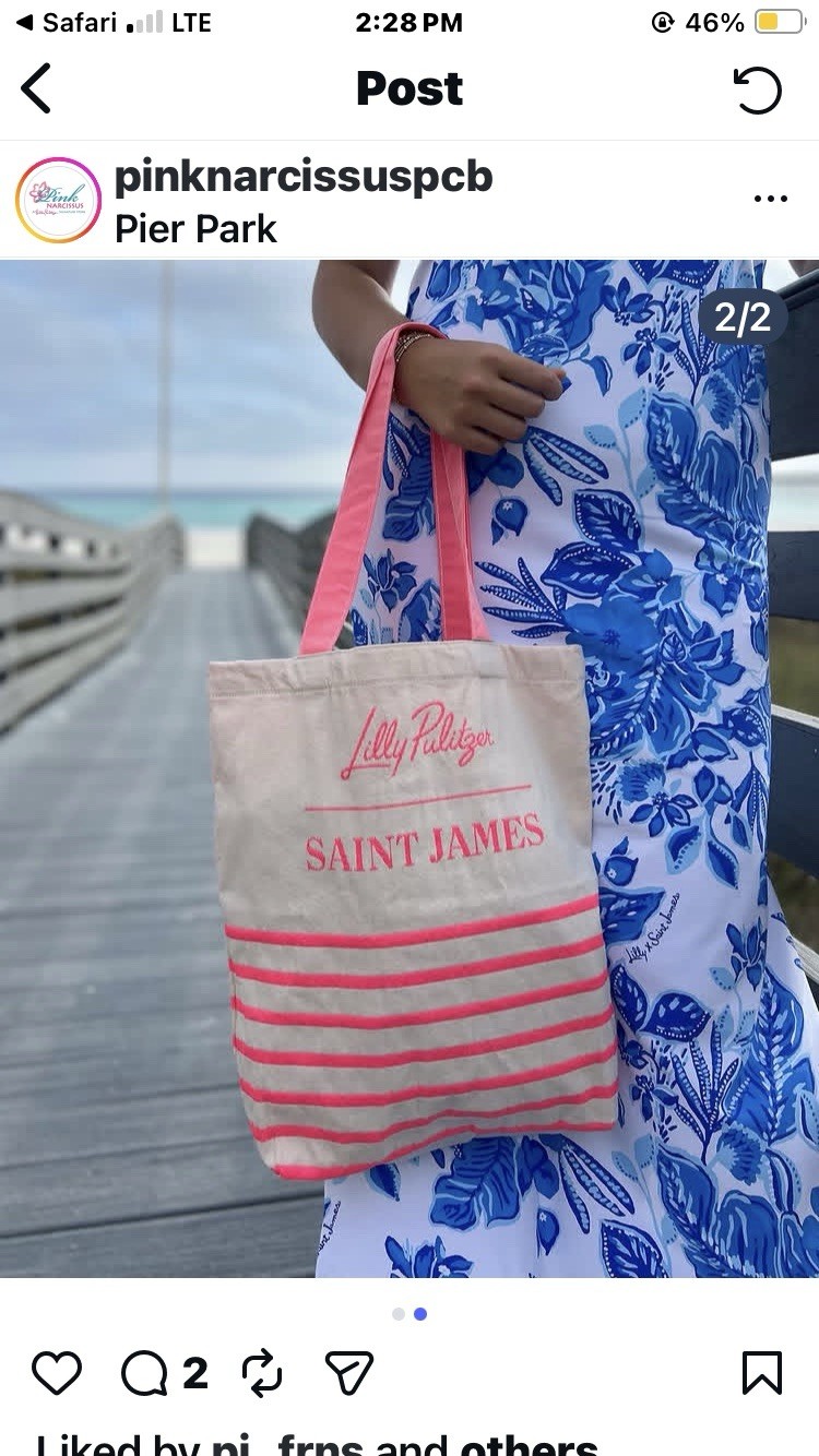 NWT Rare Lilly Pulitzer Saint James Neon Pink Stripe Tote Bag