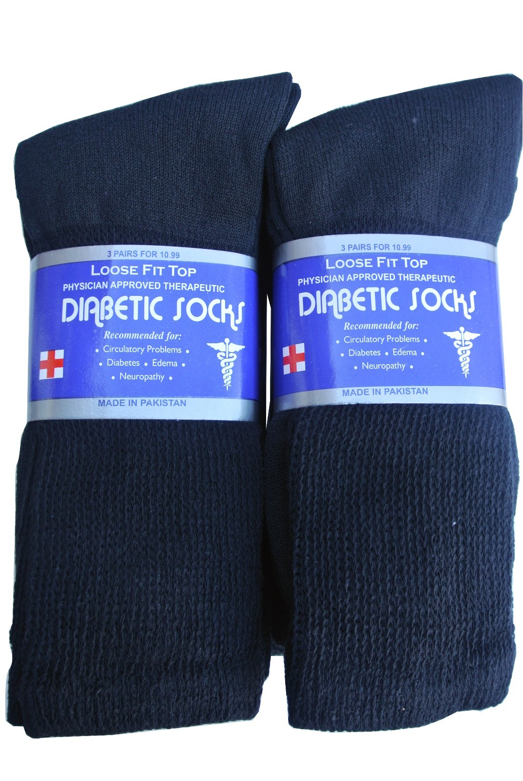 Black CREW Diabetic SOCKS ” LOOSE FIT TOP ” NEW Size up to 13-15