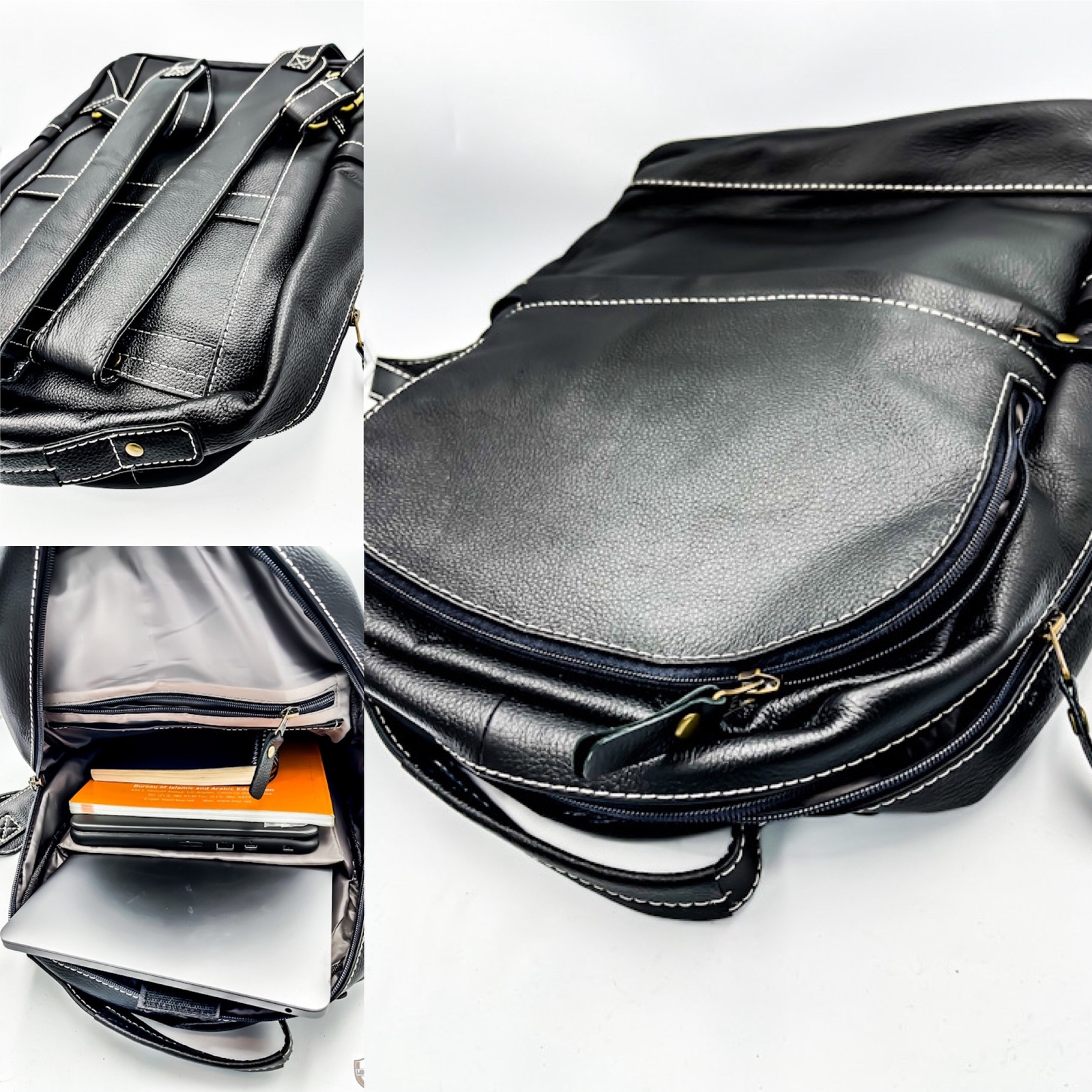 Black Pure All Leather Back Pack for School Books Laptop Backpack EveryDay use