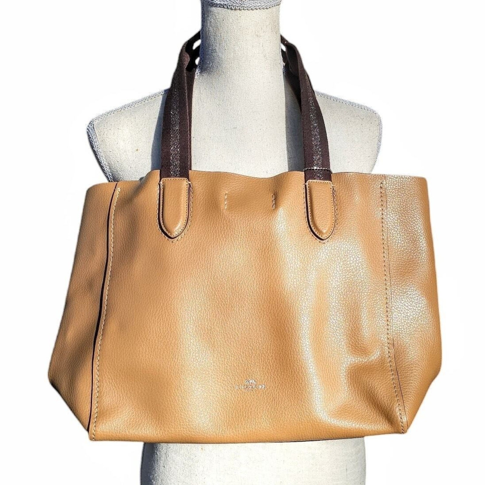 Coach 58660 Derby Tote Pebble Leather Shoulder Bag Latte Brown Yellow Lining NWT