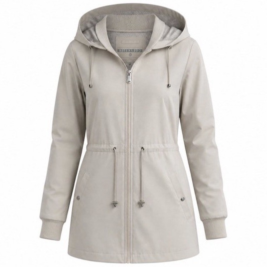 Bernardo Women’s Hooded Full Zip Drawstring Waist Pocket Coat Beige M