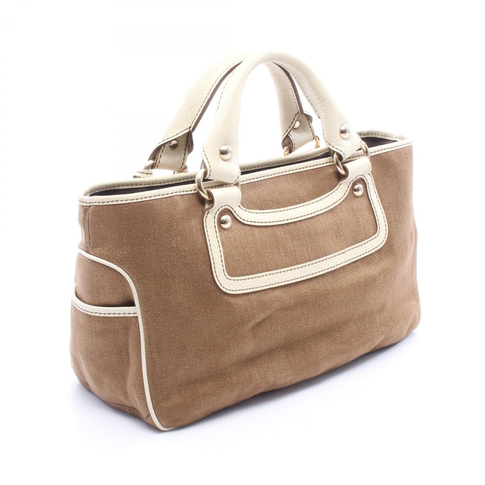 CELINE Boogie Bag Canvas Leather Handbag Top Handle Tote Bag with charm Women 99