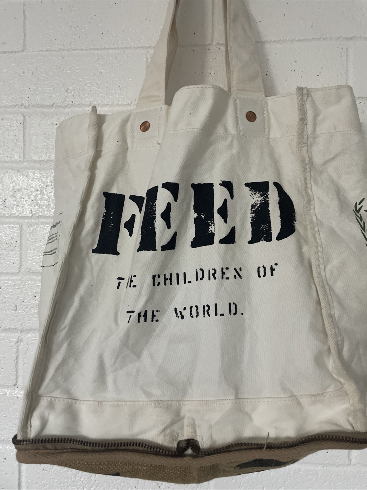 Feed 100 Children of the World Convertible Re-Usable Cotton Tote Burlap Bag