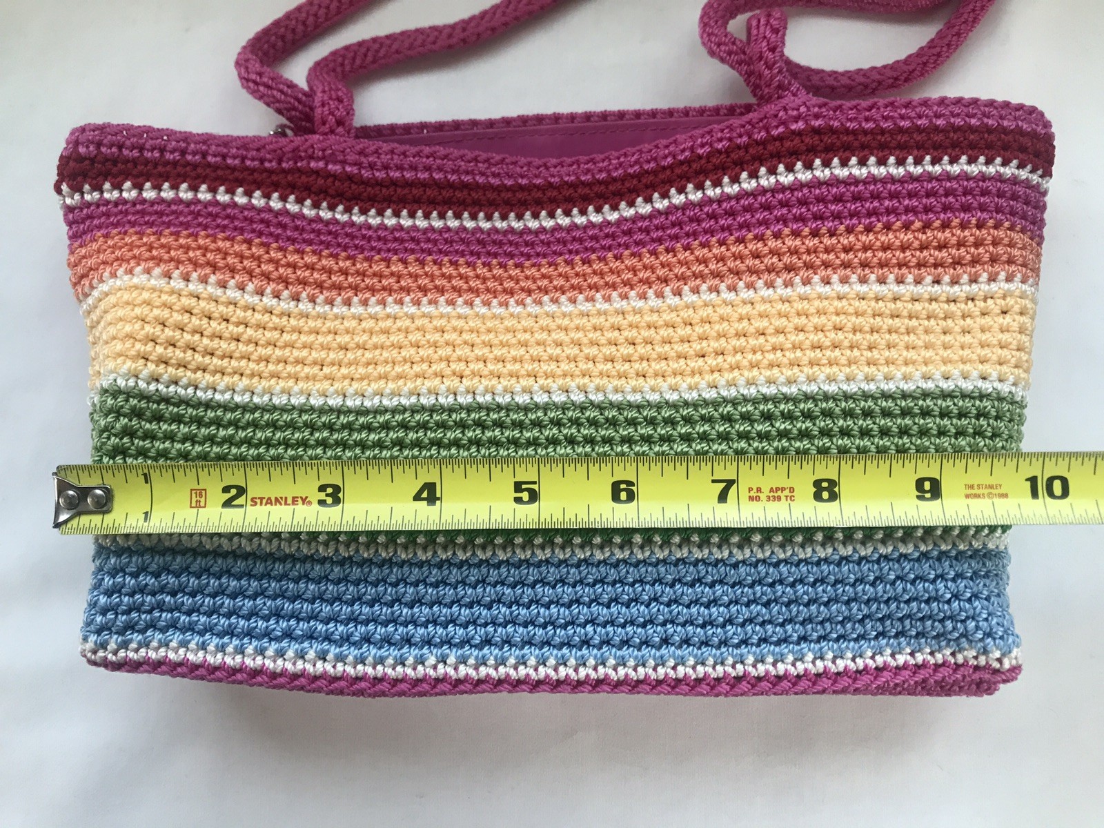 The SAK Crocheted Pink/Multicolor Rainbow Stripe Purse Handbag -New without Tags