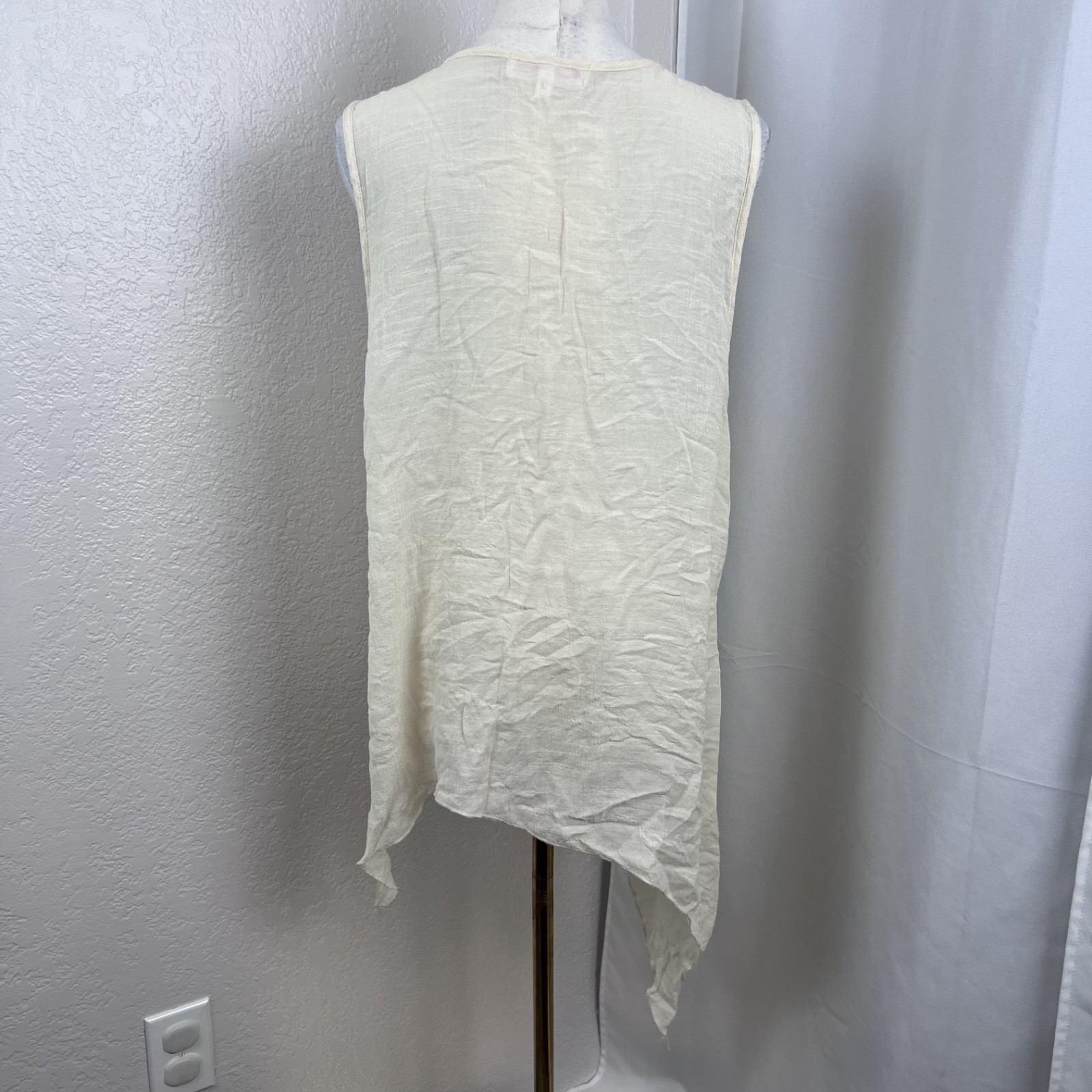 Y2K Pretty Angel Tunic Tank Top Womens Large Ivory Linen Blend Sheer Fairy Layer