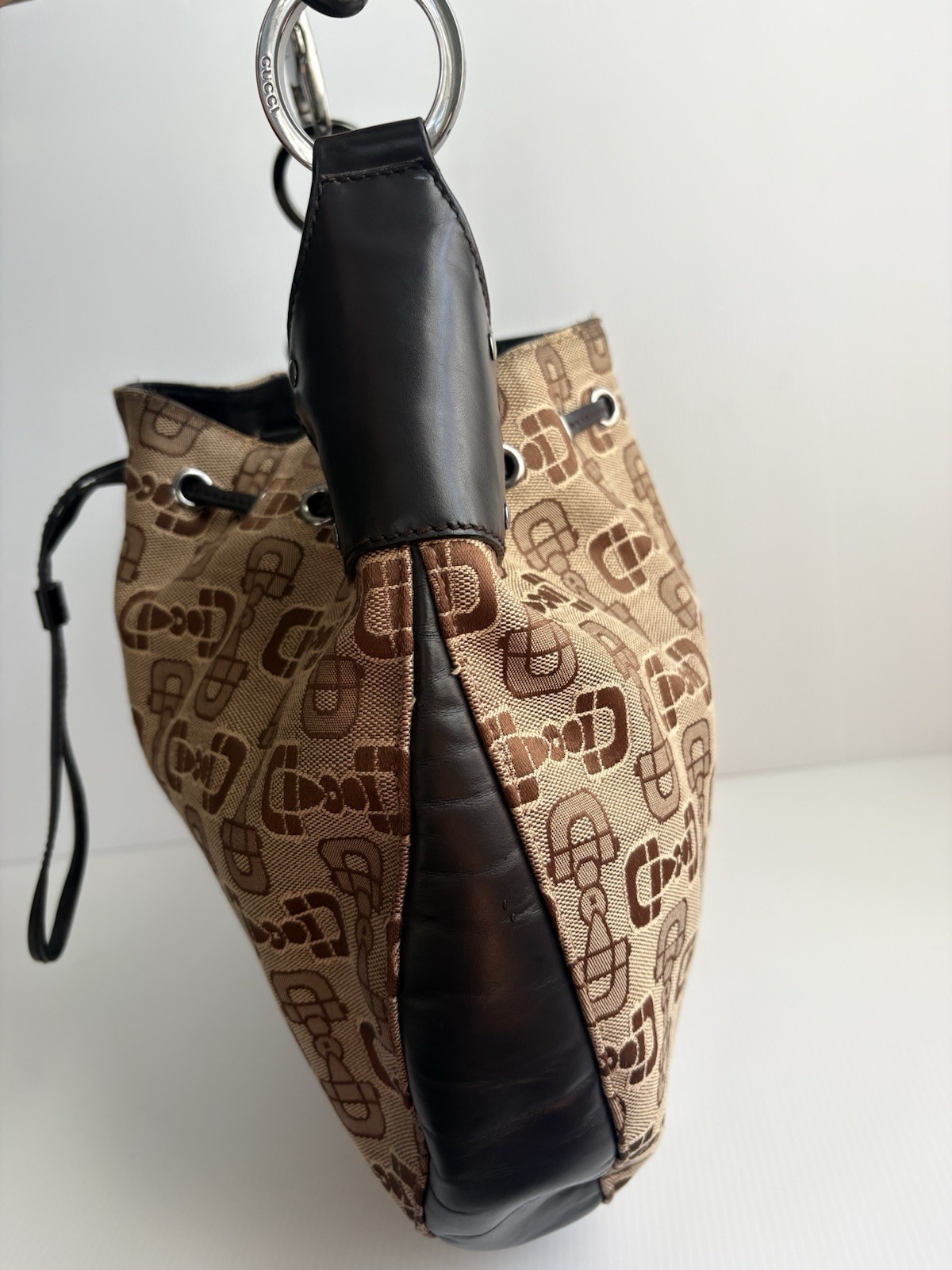 Gucci Horsebit Hobo Bag Canvas/Leather Large Tote EUC 506631