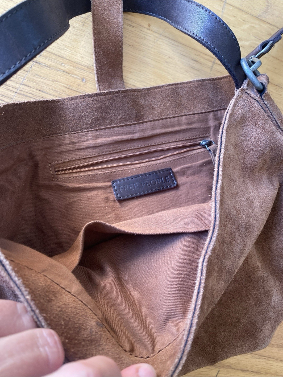 Free People Slouchy Suede Slingshot Rusty Brown Hobo Shoulder Bag Purse