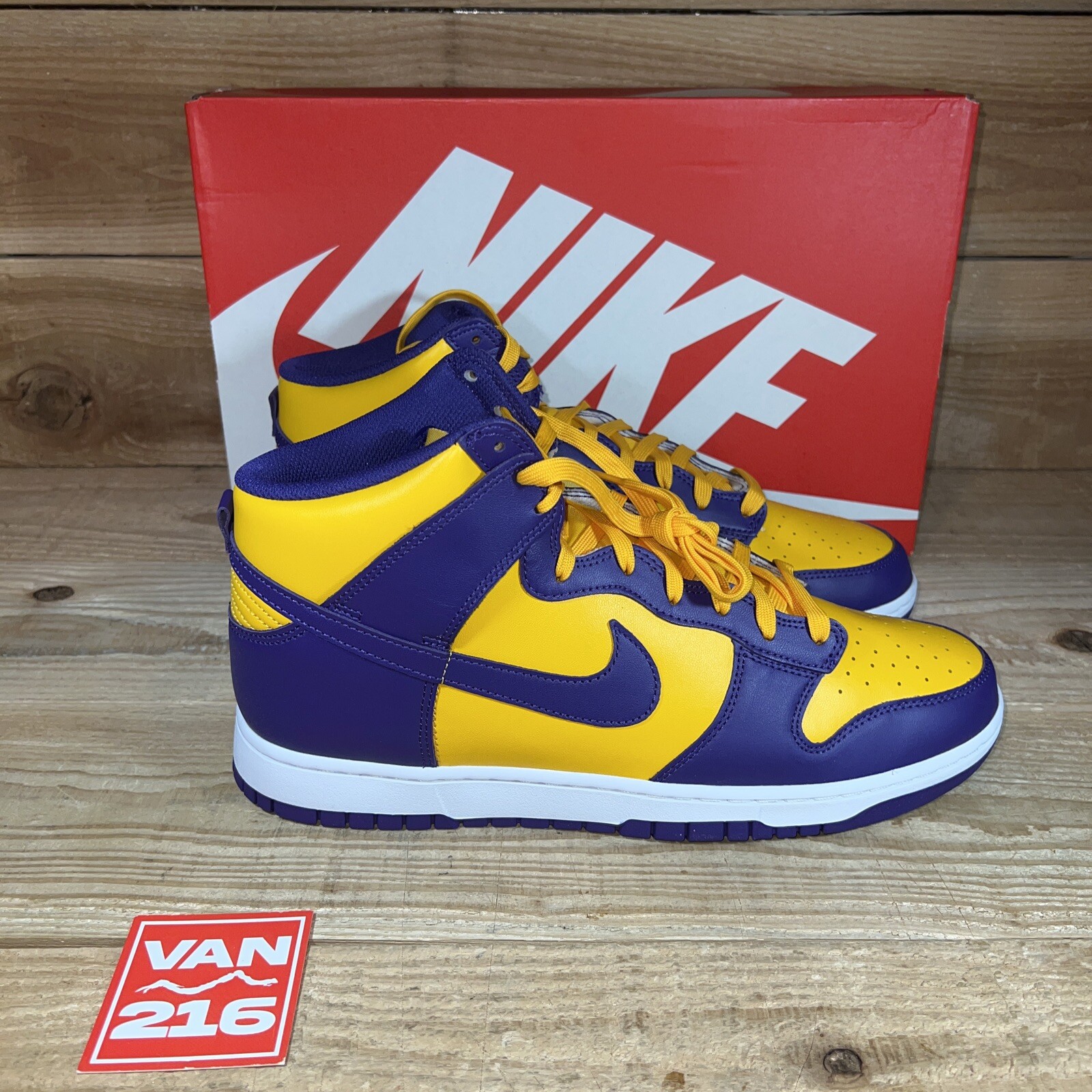 NEW: SZ 13: Nike Men’s Dunk High Purple Yellow Lakers Sneakers: DD1399-500