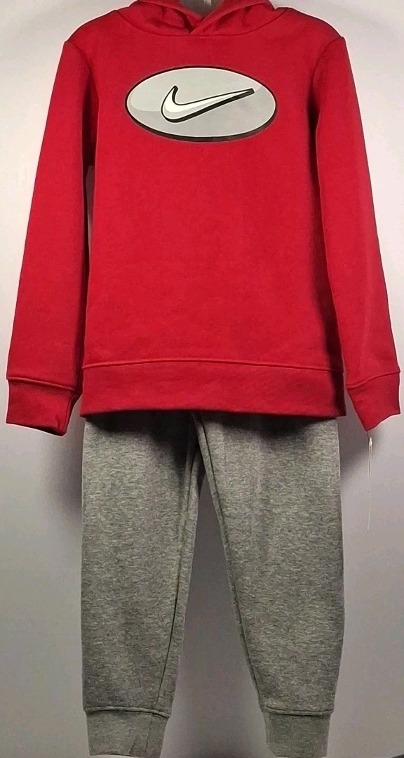 Nike Boys Size 4 (3-4Y) Block Hoodie & Pants 2 Pc. Set, Gray Pants/Red Hoodie
