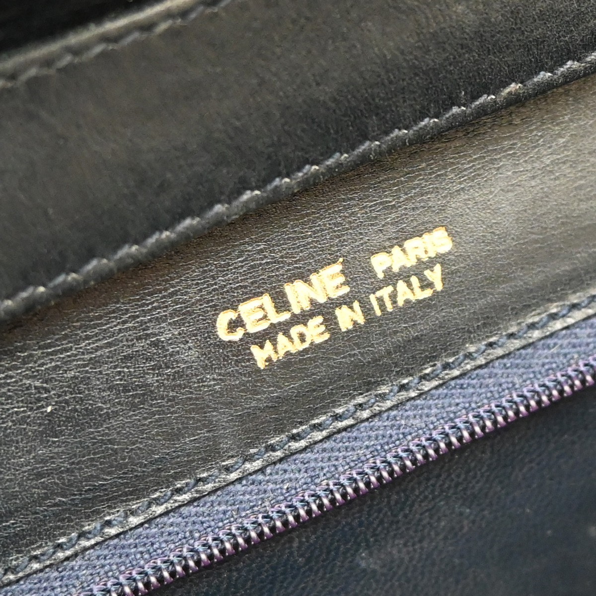 CELINE Logo C Macadam Horse Carriage Shoulder Bag Canvas Leather Blue 68KP174