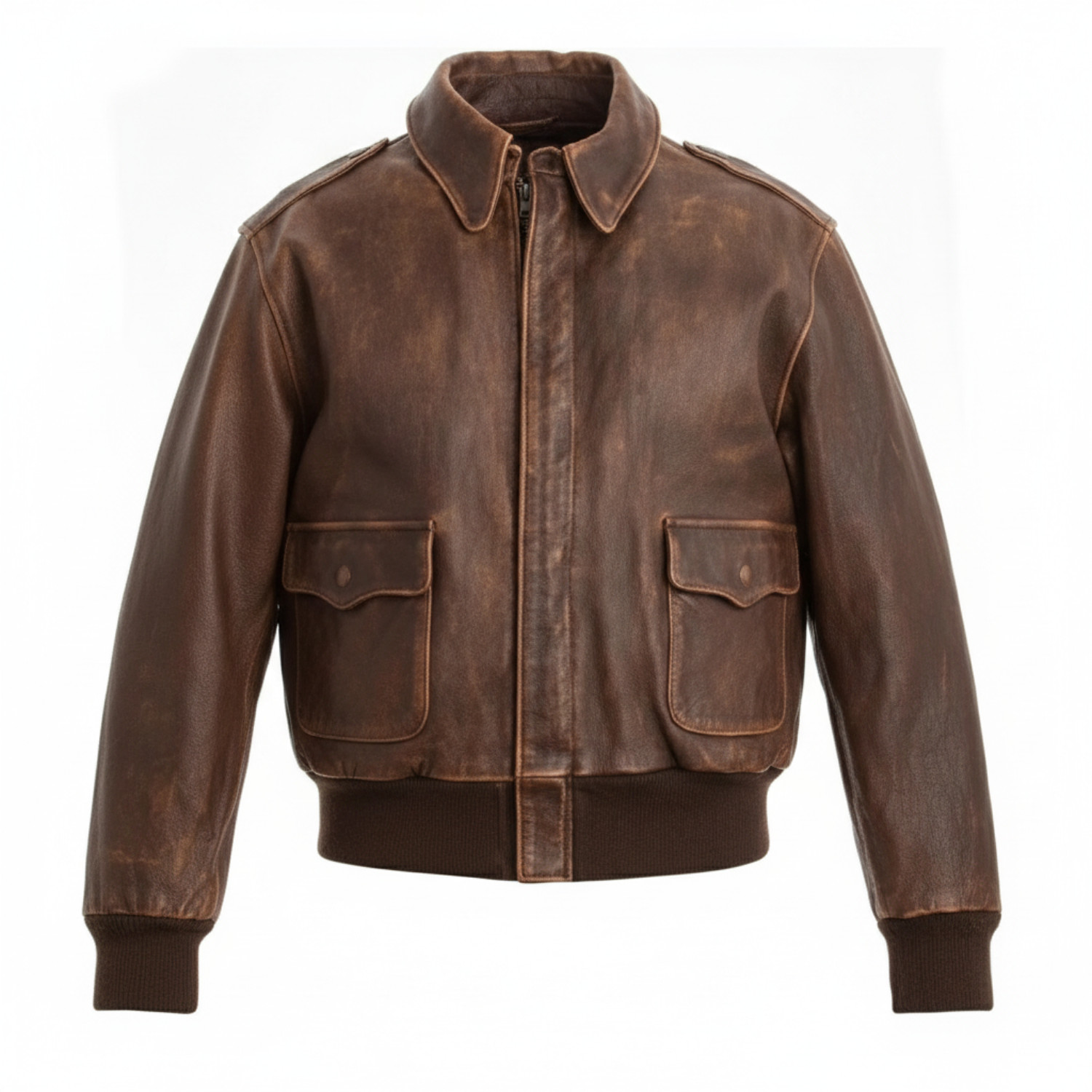 Men’s Brown Real Genuine Leather Aviator Bomber Flight Jacket Biker Coat