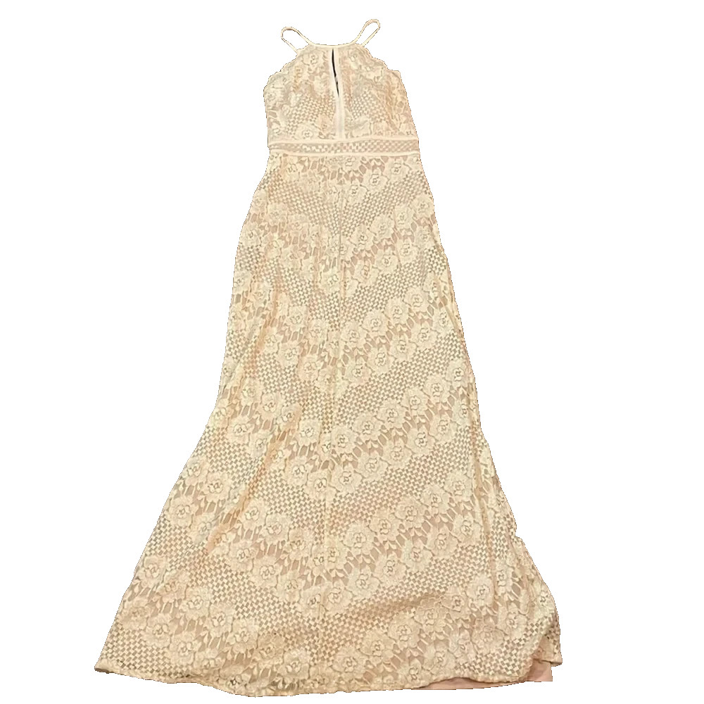 Morgan & Co Lace Halter Dress Long XS Formal Wedding Prom
