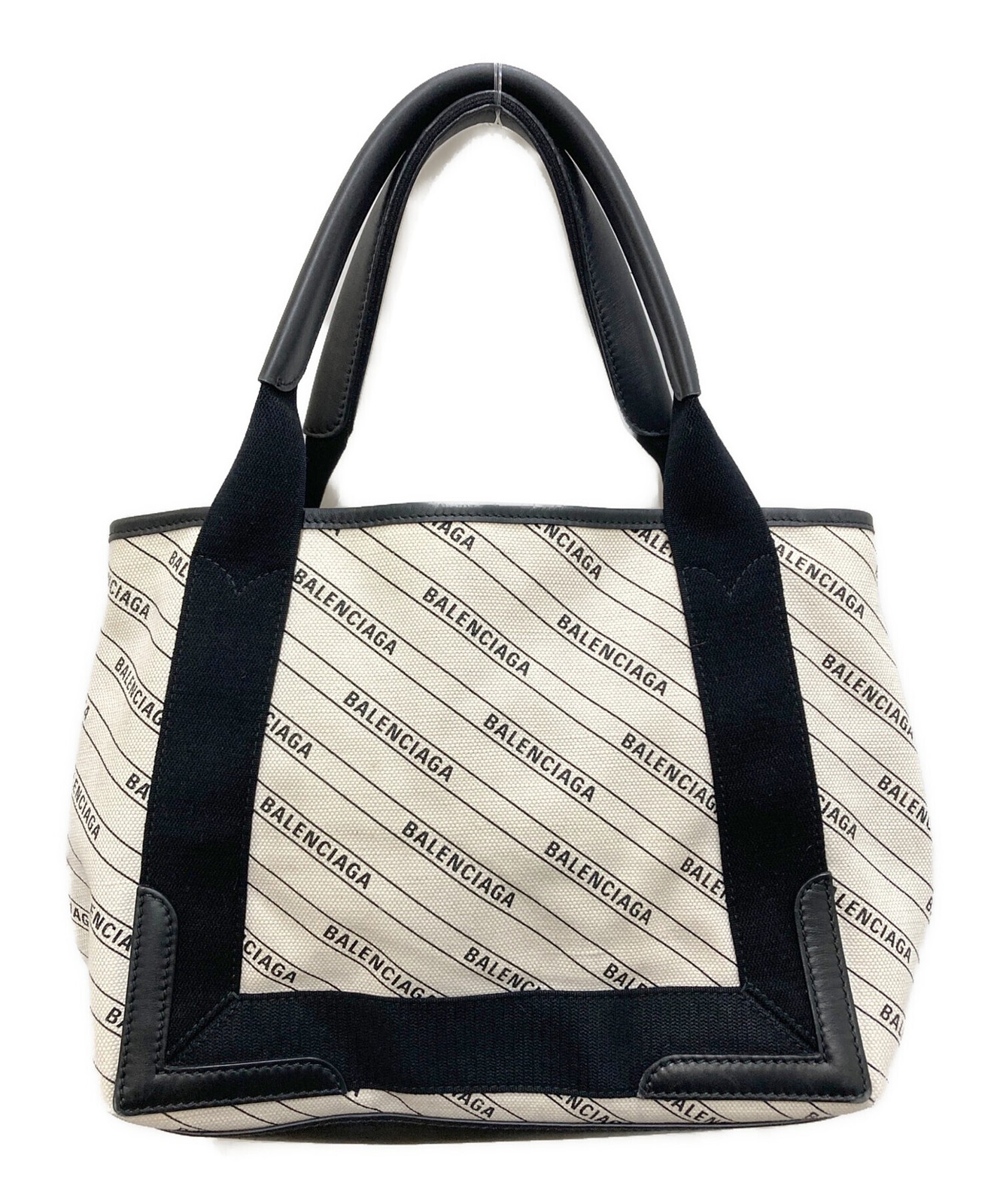 BALENCIAGA Tote Bag Navy Cabas Canvas Size 11.6 in Color White Black 99