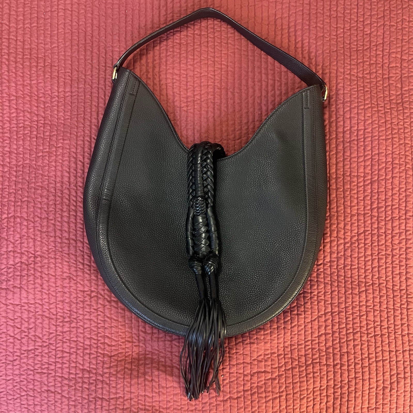 Altuzarra Ghianda Large Black Grained Pebble Leather Crossbody Knot Saddle Bag