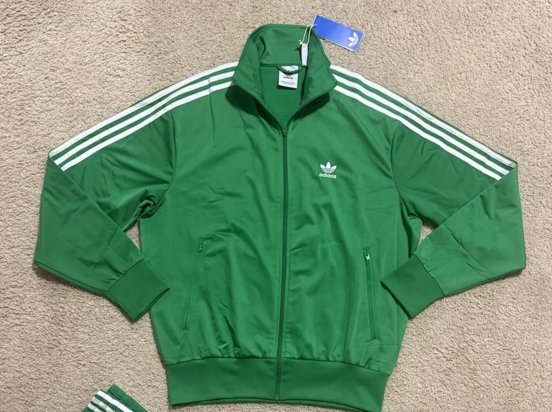 adidas mens Green Firebird Jacket Full Zip trefoil Stripes JD0183