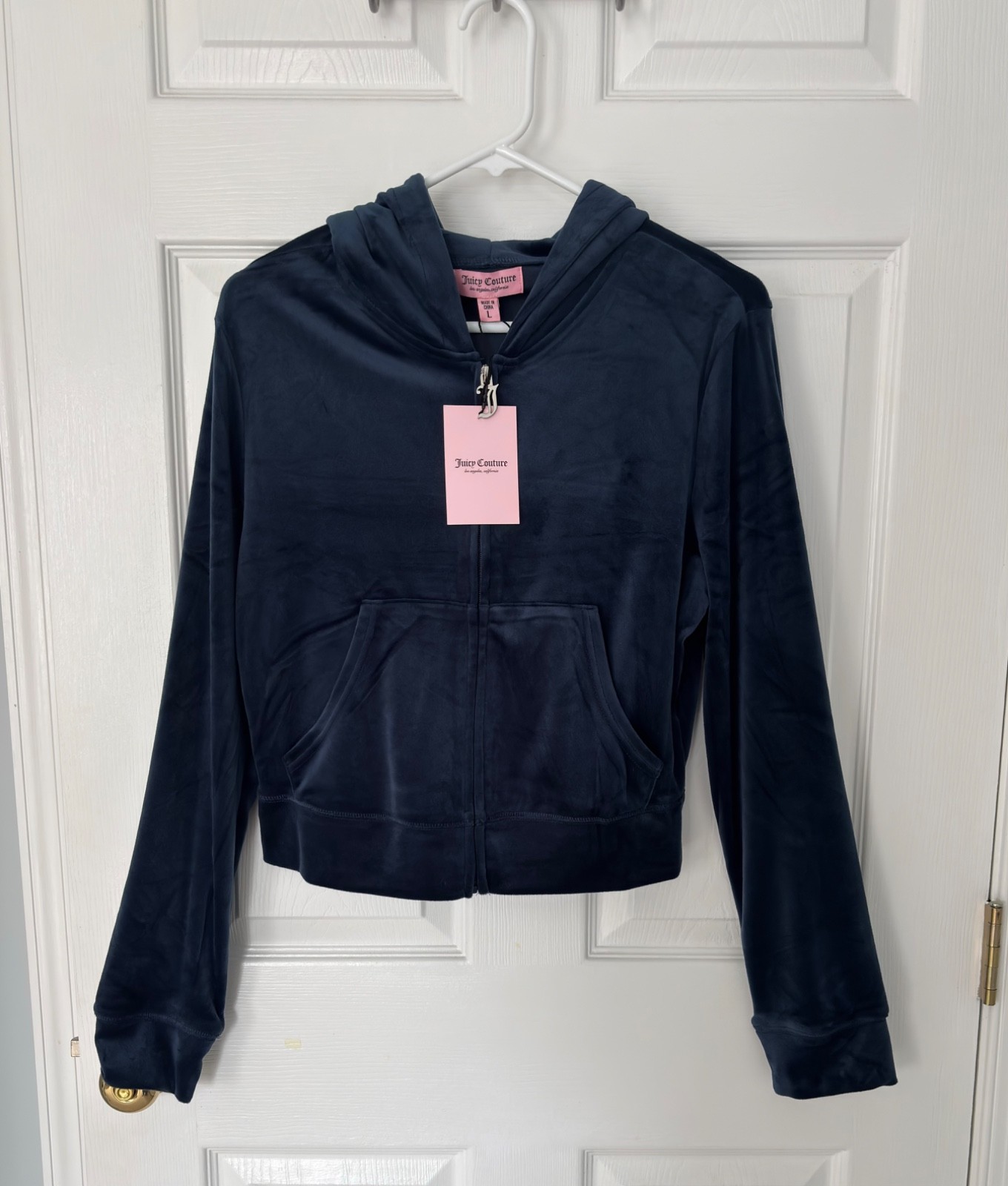 NWT Juicy Couture Womens OG Big Bling Velour Hoodie & Pants Regal Blue Sz L