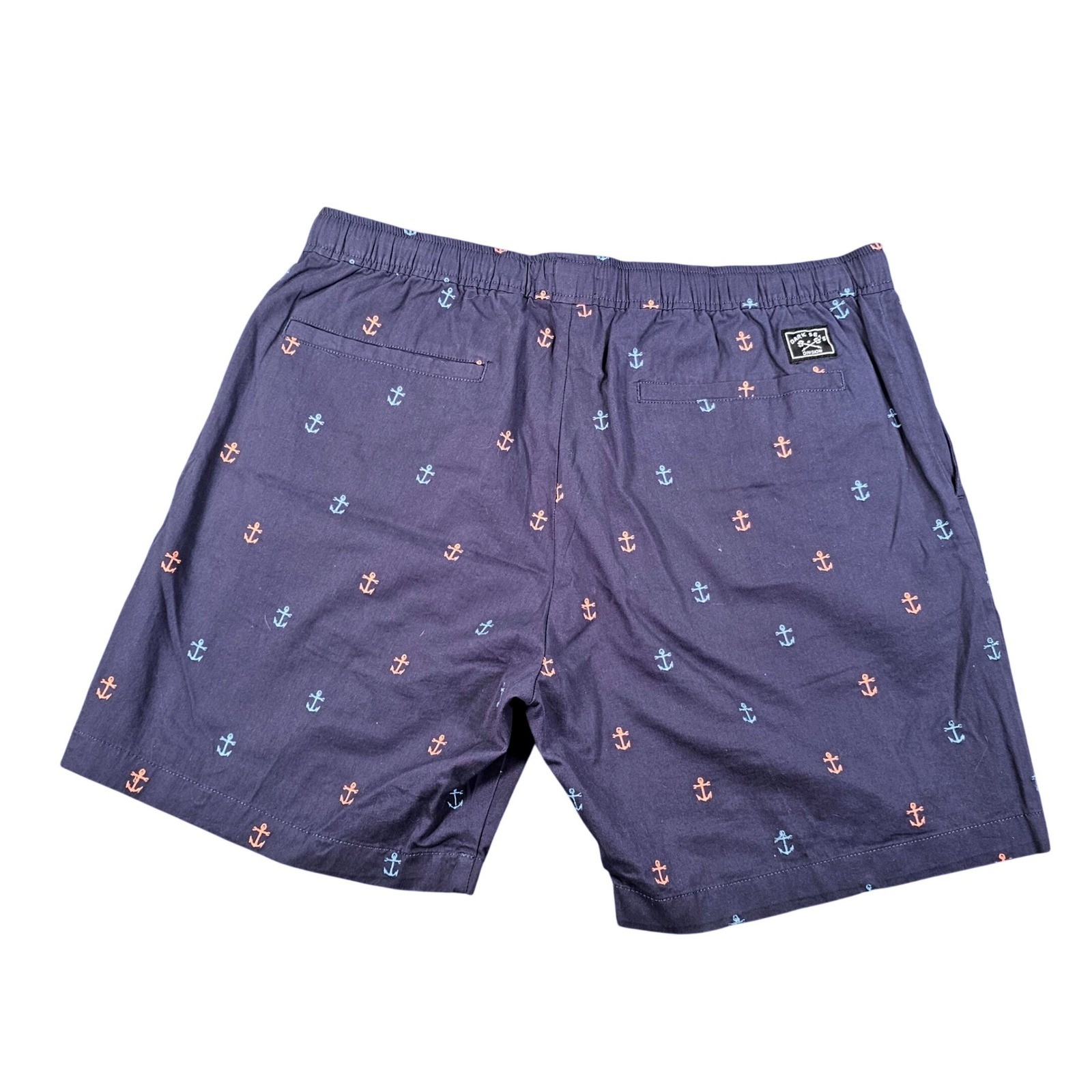 Dark Seas Division Mens XL Navy Anchor Embroidered Cotton Drawstring Shorts NWOT