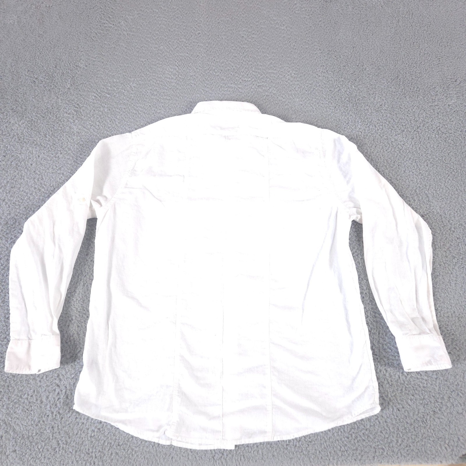 Tasso Elba Shirt Men Large White Linen Button Up Roll Tab Sleeve Casual Office