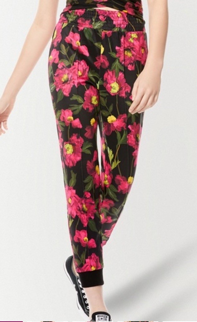 Alice + Olivia Tokyo High Tech Floral Jogger California Poppy Sz L Bold Chic