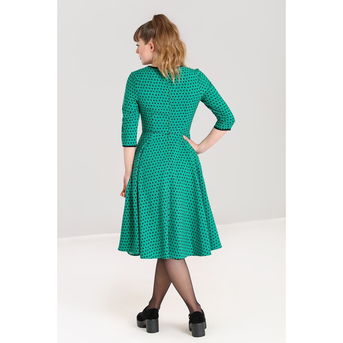 Hell Bunny Dress Paradisum 50s Keyhole Heart Polka Dot Green L Rockabilly Pinup