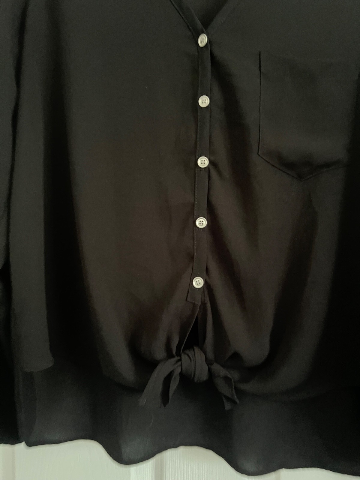 Karen Kane blouse- Large black button down polyester blouse