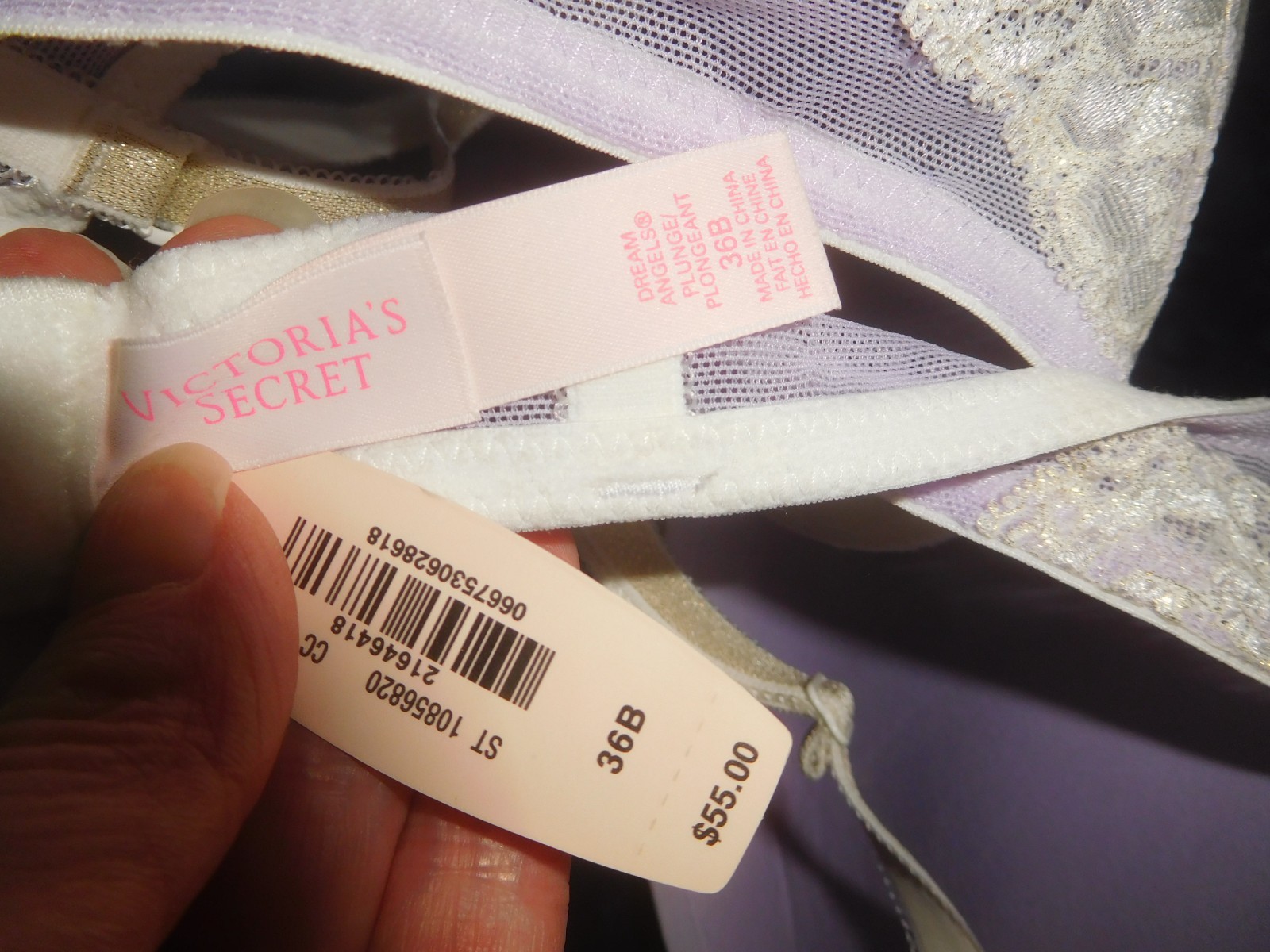 NWT Victoria’s Secret Dream Angels Add 2 Cup Sizes Push Up Bra Lavender Lace 36B