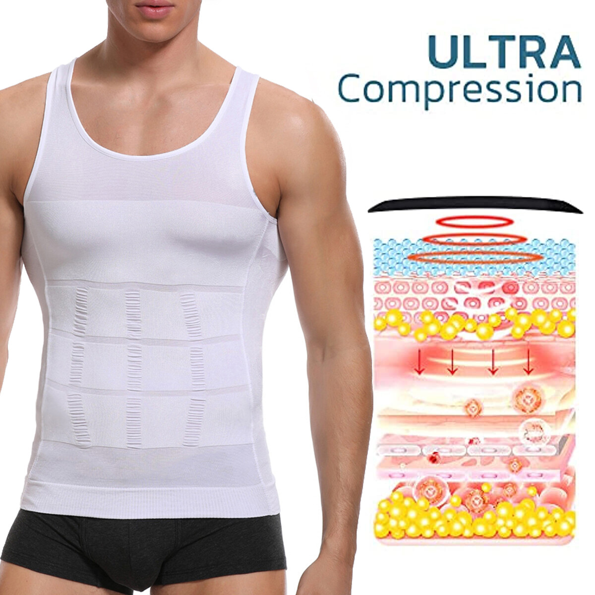 Men Slimming Body Shaper Shirt Belly Tummy Control Vest Compression Tank Top Gym