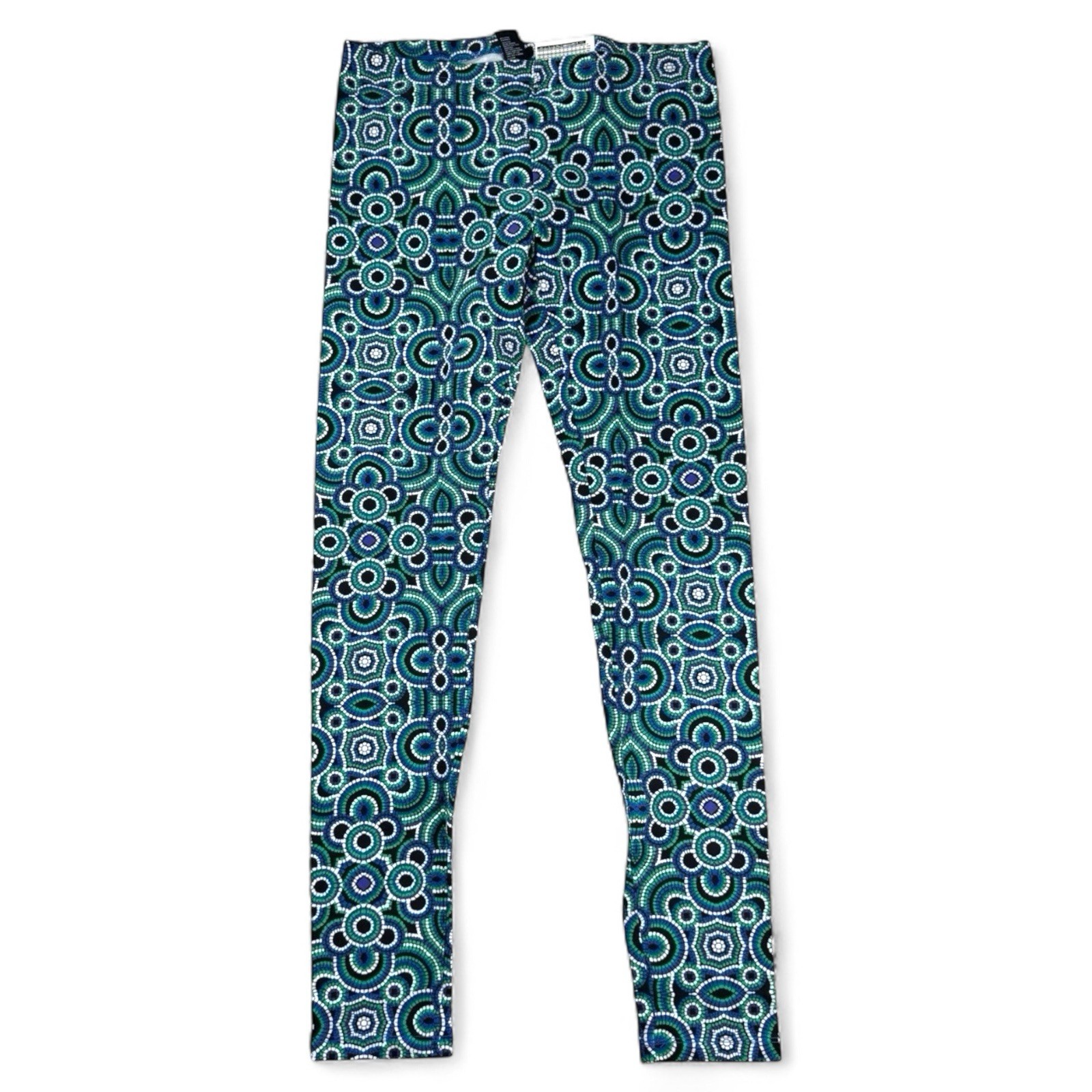 Hue Cotton Leggings Womens Size M Blue Green Colorful All Over Mosaic New