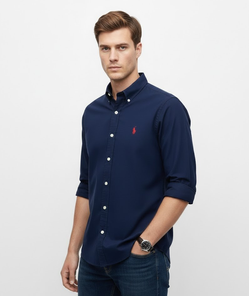 Polo Ralph Lauren Navy Oxford Shirt Red logo Classic Fit All Sizes Brand New