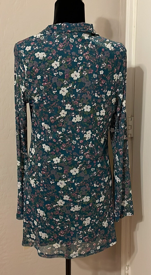 Floral Dress Lined Stretch Ruched 18” P2P 36-32-36 34” Length Jr XXL Orig $48